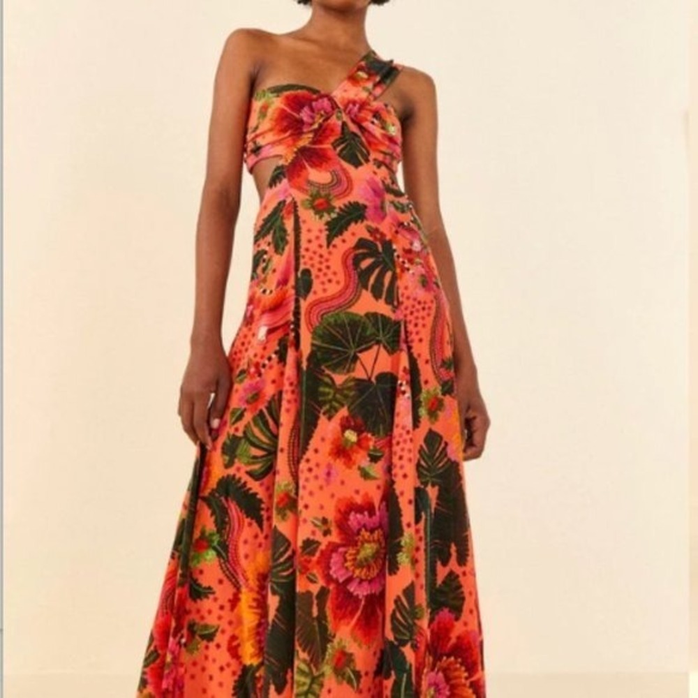 Farm Rio Orange Blooming Garden Maxi Dress Tropical Resort Vacation | Size XL - Picture 2 of 6